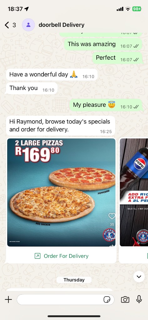 WhatsApp specials carousel on iPhone